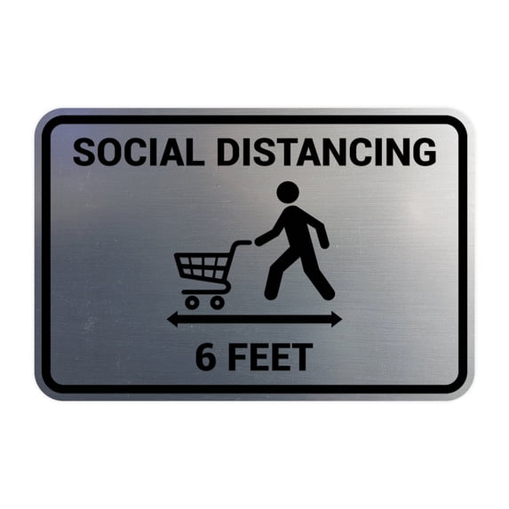 Classic Framed Social Distancing Sign (Brushed Silver) - Medium