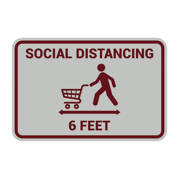Classic Framed Social Distancing Sign (Light Grey / Burgundy) - Large