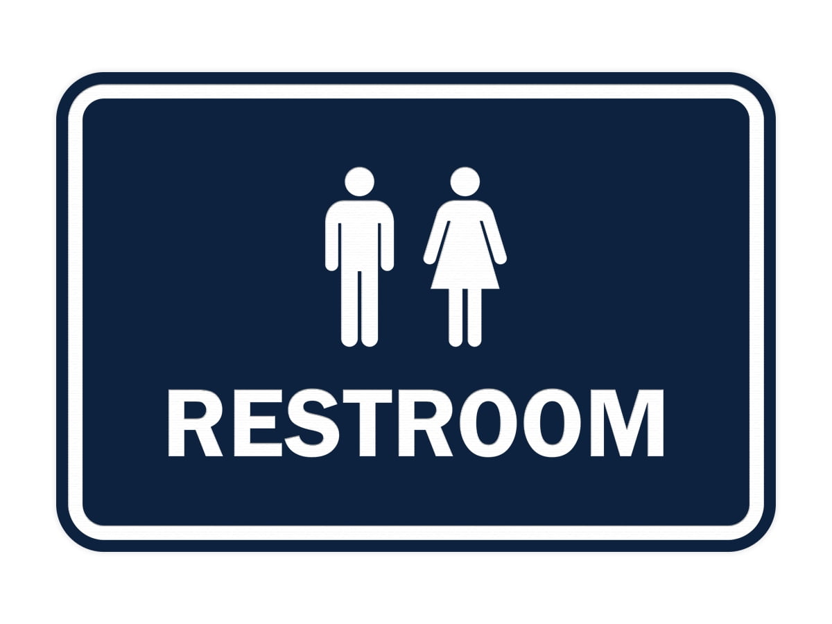Classic Framed Unisex Restroom Sign (Navy Blue / White) Large