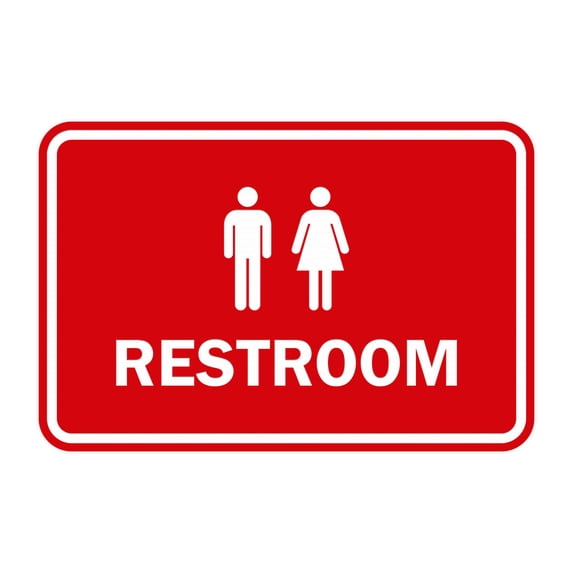Classic Framed Unisex Restroom Sign (Red) - Large
