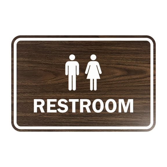 Classic Framed Unisex Restroom Sign (Walnut) - Medium
