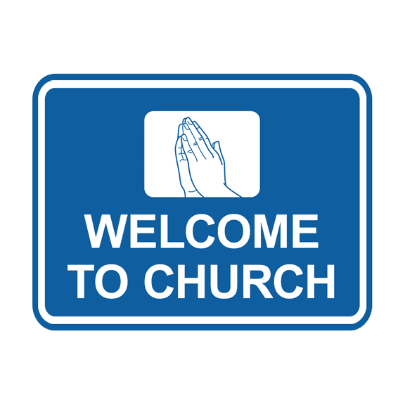 Classic Framed Welcome To Church Praying Hands Sign (Blue) - Small