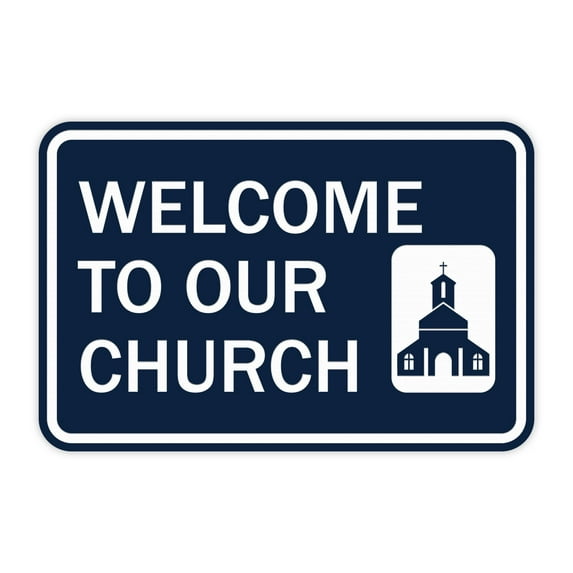 Classic Framed Welcome to Our Church Sign (Navy Blue / White) - Large
