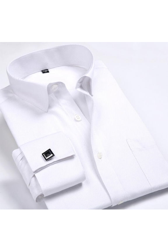 Classic French Regular Fit Cufflinks White Shirt Mens Business Dress Shirt Long Sleeve Lapel Men Social Shirt