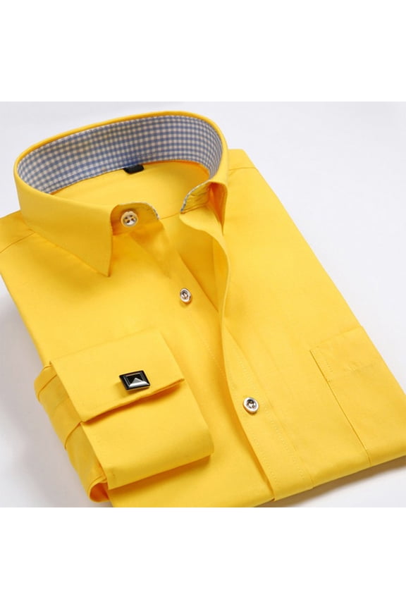 Classic French Regular Fit Cufflinks White Shirt Mens Business Dress Shirt Long Sleeve Lapel Men Social Shirt