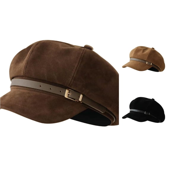 Classic French Style Soft Slouchy Beret with Decorative Buckle Detail for Daily Casual Wear