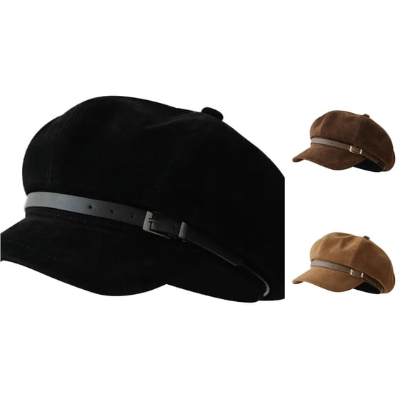 Classic French Style Soft Slouchy Beret with Decorative Buckle Detail for Daily Casual Wear