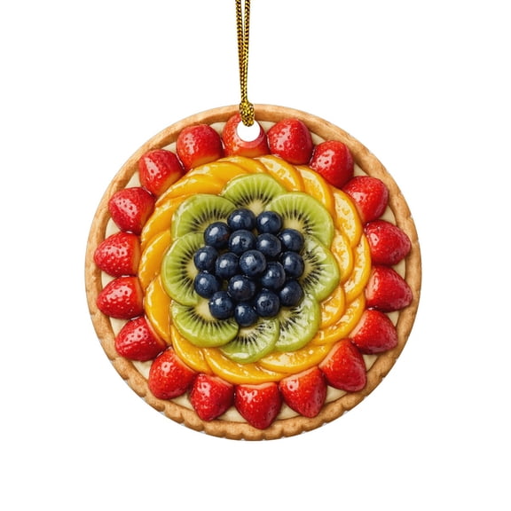Classic Fruit Custard Tart Torte Kiwi Peach Berry Pie Dessert Food FLAT PRINTED IMAGE Ceramic Ornament  NOT 3D, Double-Sided Food Design, Christmas Ornament, Foodie Gift, Tree Decor