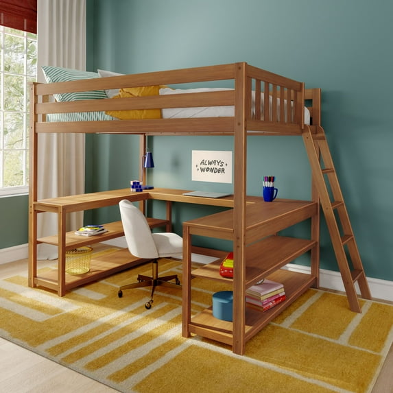 Classic Full High Loft + Wraparound Desk, Pecan