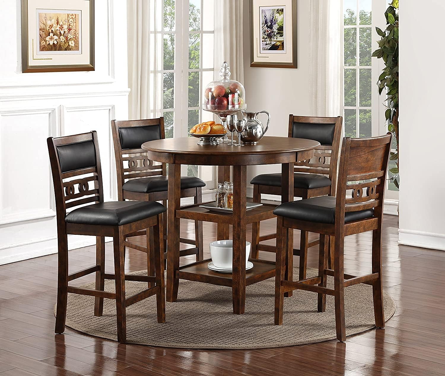 Gia 5-Piece Brown Wood Round Counter Dining Set