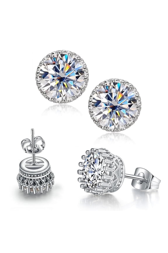 Classic GRA 1ct Moissanite Halo Stud Earrings for Women, Round Cut 925 Sterling Silver 14k White Gold Plated Earrings for Her, Simulated Diamond Earrings VVS D