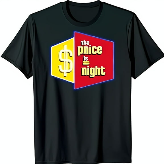 Classic Game Show Black T-Shirt with Bold The Price is Right & Sign Graphic