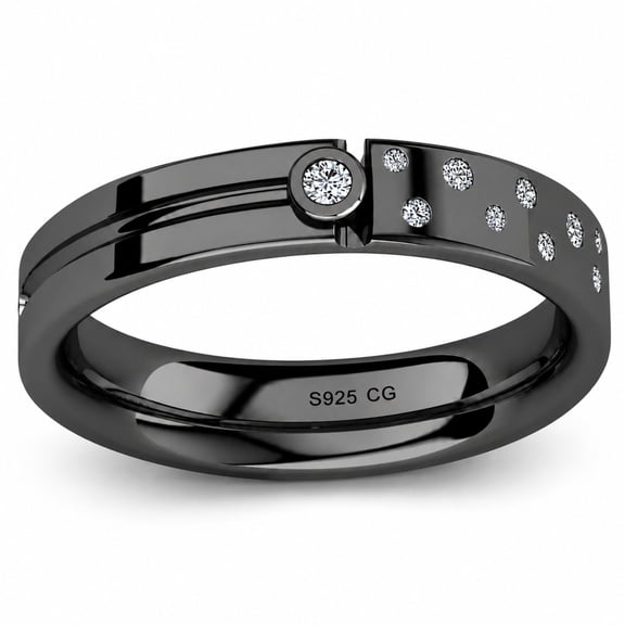 Classic Gems 0.30 CT Moissanite 18K Black Gold Plated Sterling Men's Silver Band Ring