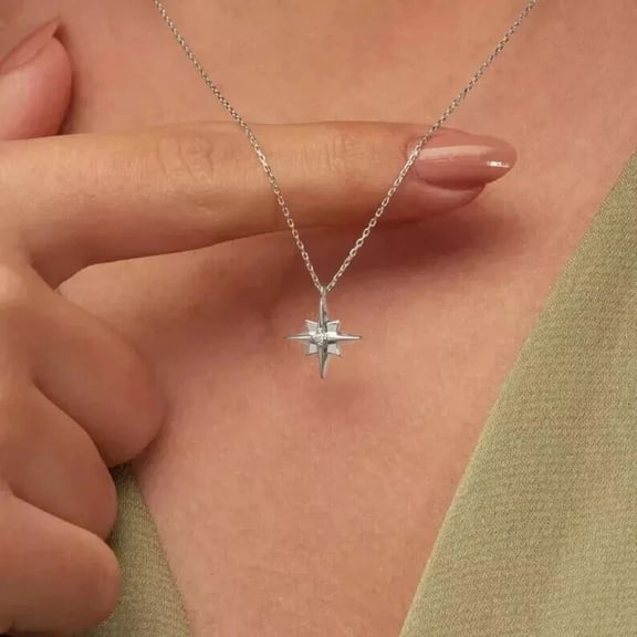 Classic Gems 14K White Gold Plated 925 Sterlikng Silver Star Pendant Nacklace 1.50 CT Round Cut D/VVS1 Moissanite