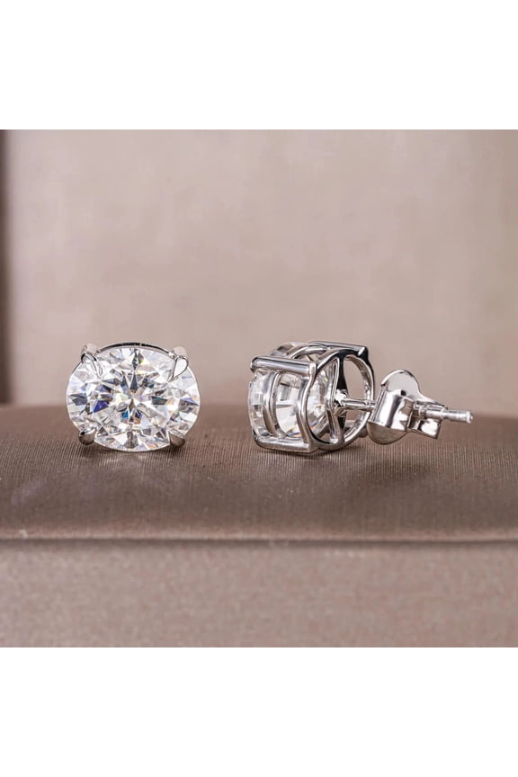 2.50 CT Certified D/VVS1 Moissanite Oval Cut Solitaire April Birthstone Stud Earrings 18K White Gold Plated 925 Sterling Silver