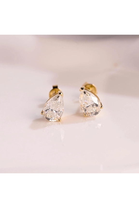 2.50 CT Certified D/VVS1 Moissanite Pear Cut Solitaire April Birthstone Stud Earrings 18K Yellow Gold Plated 925 Sterling Silver
