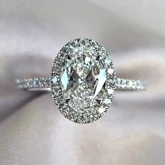 Classic Gems 3.50 CT Oval Cut VVS1 Certified Moissanite April Birthstone Halo Wedding Engagement Ring 18K White Gold Plated 925 Sterling Silver