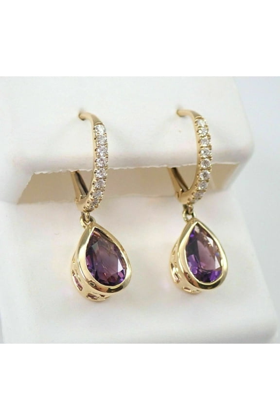 Lab-Created Purple Amethyst 4.10 CT Pear Cut Drop/Dangle February Birthstone Earrings 14K Yellow Gold Plated 925 Silver