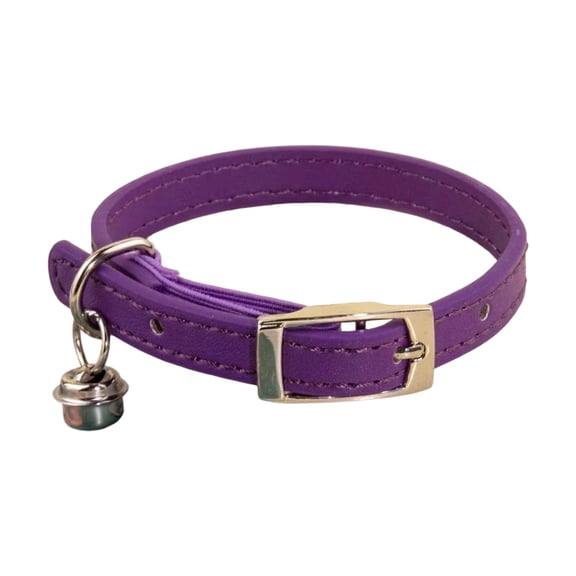 Classic Genuine Leather Cat Collar with Bell & Safety Elastic Adjustable Kitten Collar Soft Lightweight Buckle Fastening(Purple,Size XS)
