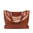 thumbnail image 1 of Classic Genuine Leather Tote Bag for Women, Casual Large Capacity Shoulder Handbag Purse with Zipper, 1 of 7