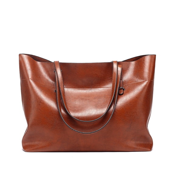 Classic Genuine Leather Tote Bag for Women, Casual Large Capacity Shoulder Handbag Purse with Zipper