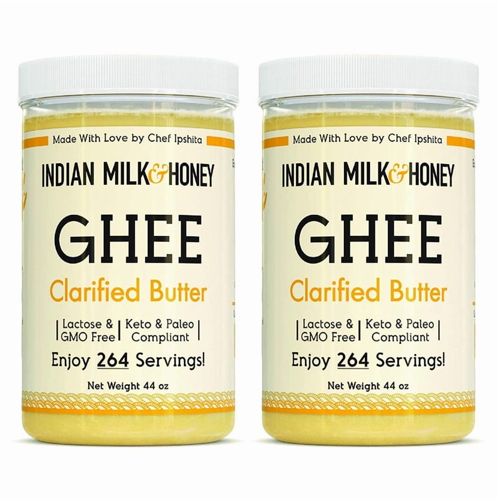 Classic Ghee Butter, Grass-Fed by Indian Milk & Honey, 44 oz x 2 (Twin Pack) with 264 Servings Each| Handmade & Locally Sourced Ghee Clarified Butter | Lactose, Gluten & Casein Free | 44 Oz Twin