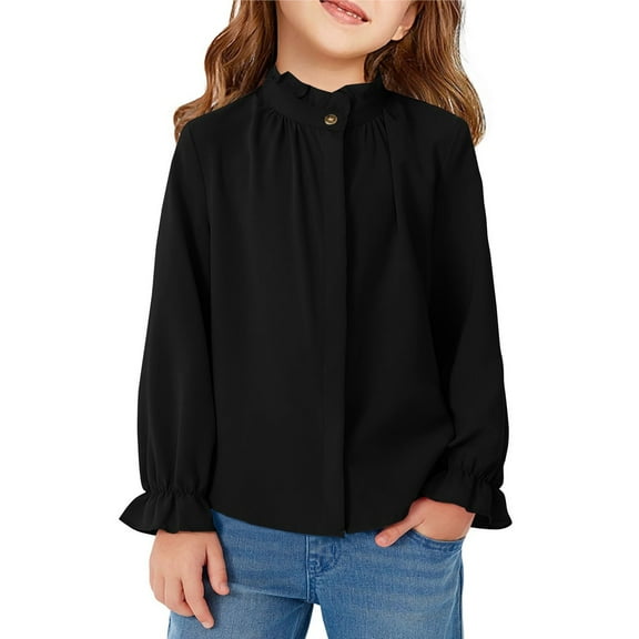 Classic Girls Shirt, Refined Details for a Polished Look, Essential Layering Piece for Fall Under Sweaters or for a Preppy School Uniform Style.,Black,150