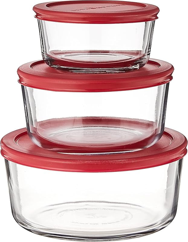 Red Glass Food Storage Containers with Lids, 6-Set