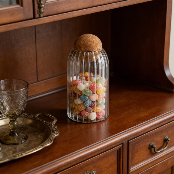 Classic Glass Storage Jar with Sealed Lid, Transparent Kitchen Food Container for Grains Coffee Snacks, Airtight Preservation, Easy to Clean and Durable for Pantry Countertop Office Use