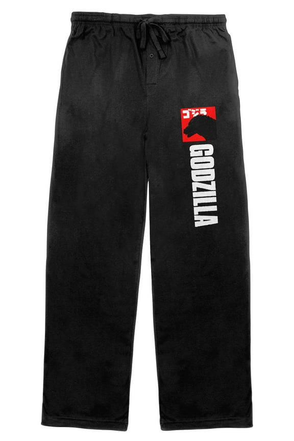 Classic Godzilla Silhouette and Logo Men's Black Graphic Sleep Pajama Pants - M