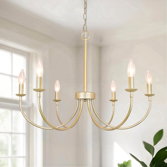 Classic Gold 6-Light Dimmable Chandelier, Traditional Candle-Style for Kitchen Island, Bedroom, and Hallway