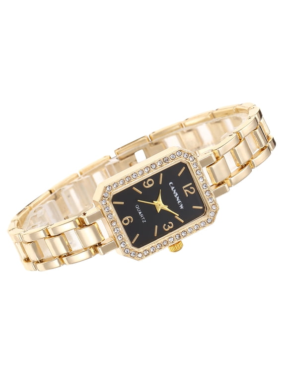 Classic Gold Black Women’s Bracelet Watch – Crystal Dial Quartz Jewelry Watch, Elegant Dress Timepiece