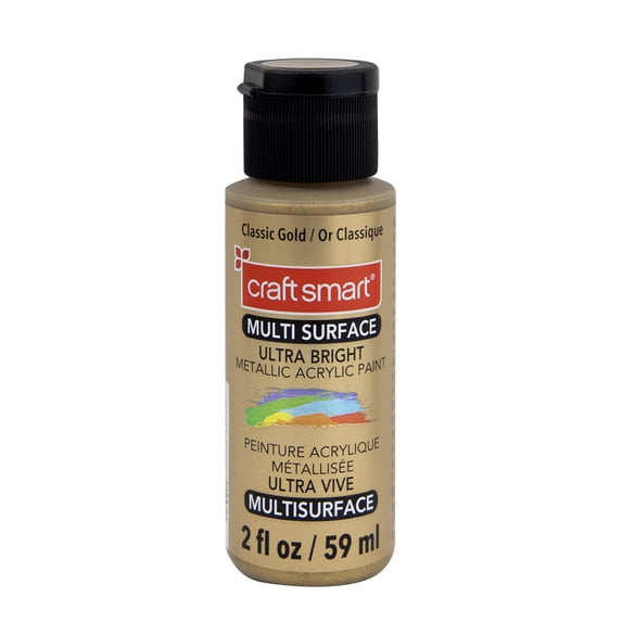Craft Smart Classic Gold Multi-Surface Premium Ultra Bright Metallic Paint - High-Sheen Finish for Art, Crafts & Decor Projects, 9 Pack