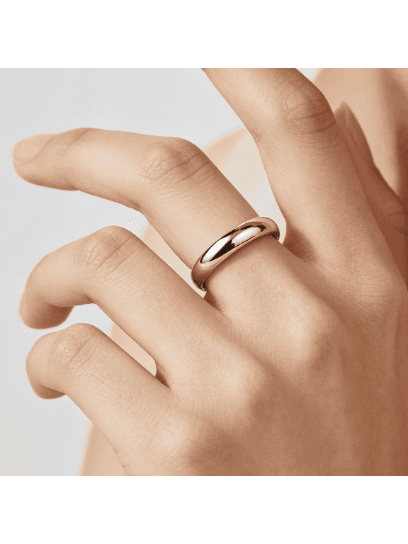 Classic Gold Plated Dome Band Ring for Women Men, Simple Polished Plain Wedding Statement Ring, Minimalist Fashion Jewelry