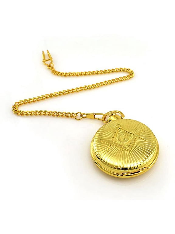 Classic Gold Tone Look Masonic Compass Square Pattern Watch Pocket Watch