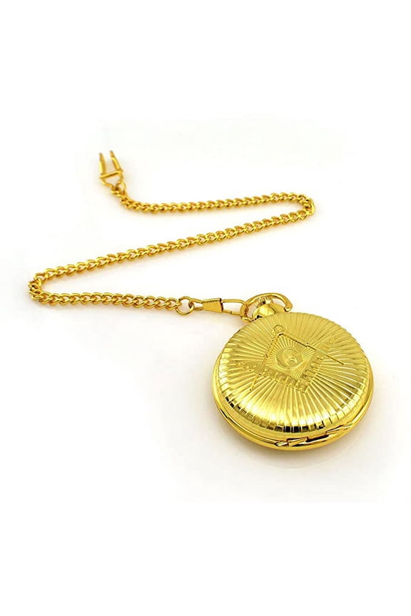 Classic Gold Tone Look Masonic Compass Square Pattern Watch Pocket Watch