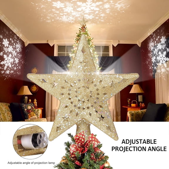 Classic Gold  Tree Topper with Snowflake Projection, Rotating LED Light for  Decorations