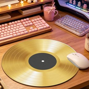 Classic Gold Vinyl Record Design Round Mouse Pad, 2D Printed Mouse Mat for Office Home Gaming (8.66in), Trendy Desktop Decor & Festival Gift