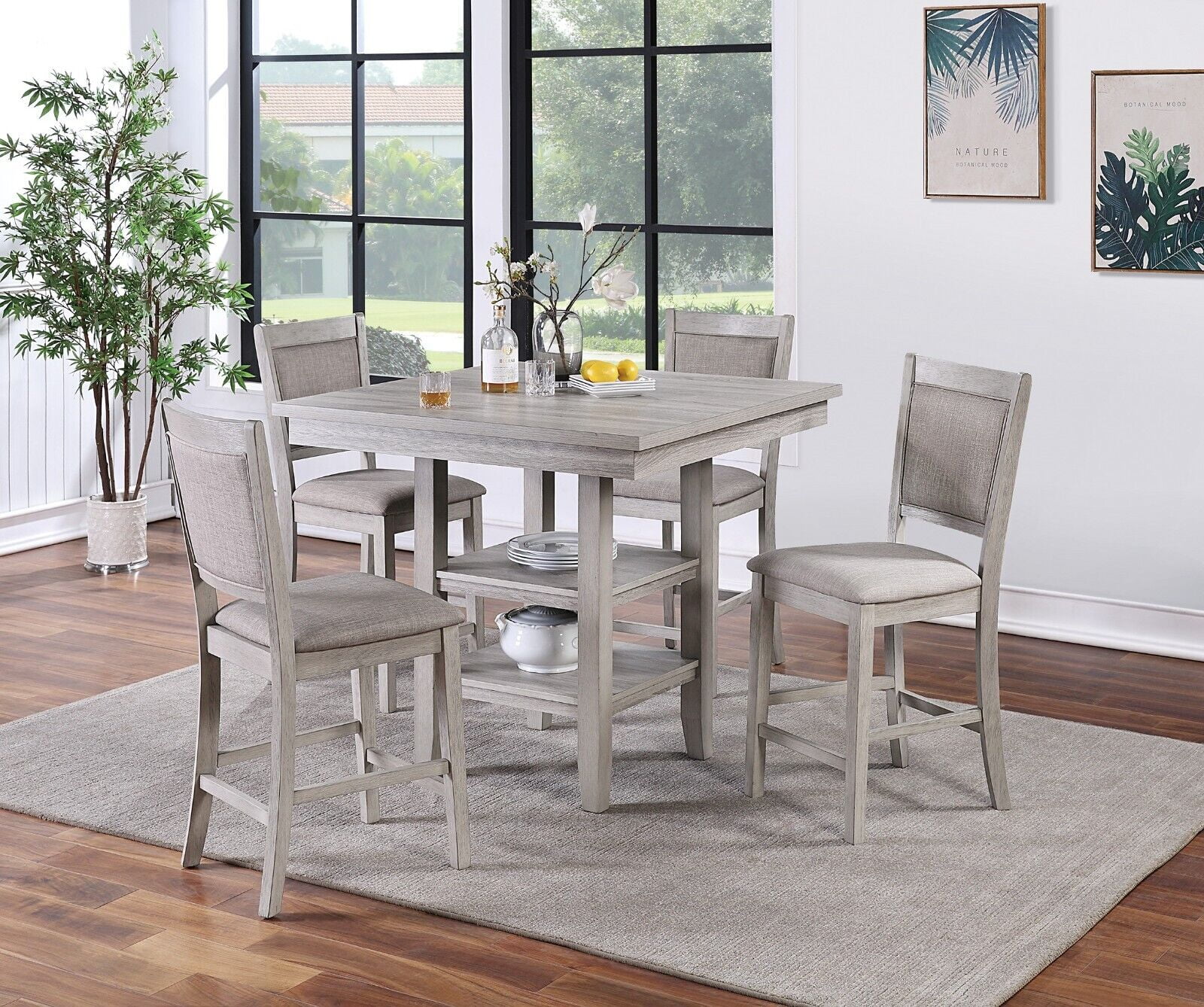 TREXM 5-Piece Counter Height Dining Set, Classic Elegant Table and 4 Chairs in Natural Wood Wash