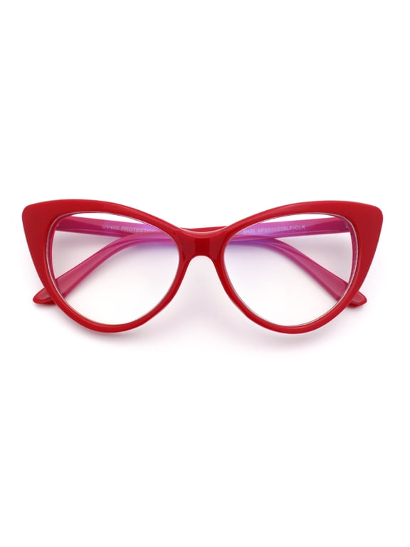 Classic Gothic True Cat Eye Frame Blue Light Filtering Computer Glasses / Red