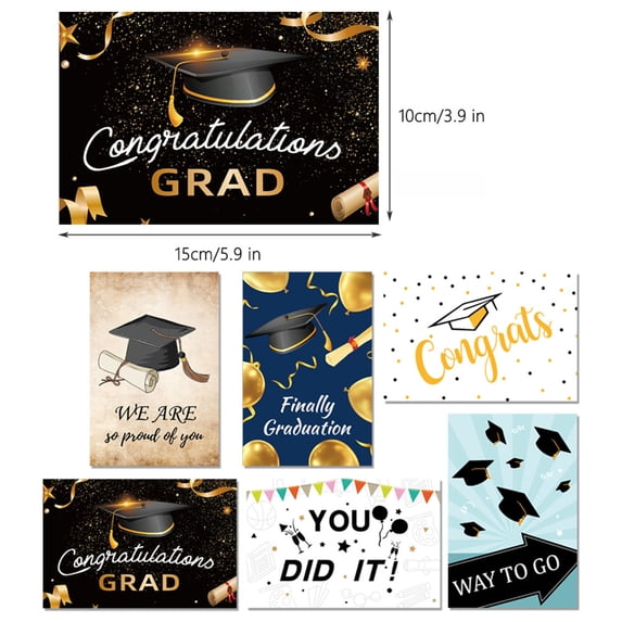 Classic Graduation Cards Set, Black Gold Congratulations Grad Cards Pack with Envelopes, Assorted Graduation Cards for College High School