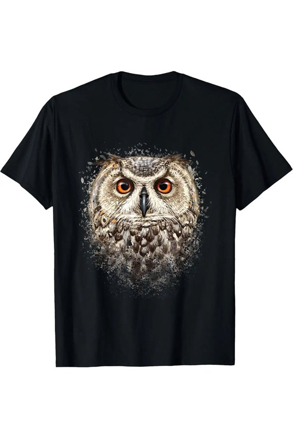 Classic Graphic Artistic Owl Face Birds Ornithologist Nature Animal Unisex T-Shirt, S - 5XL