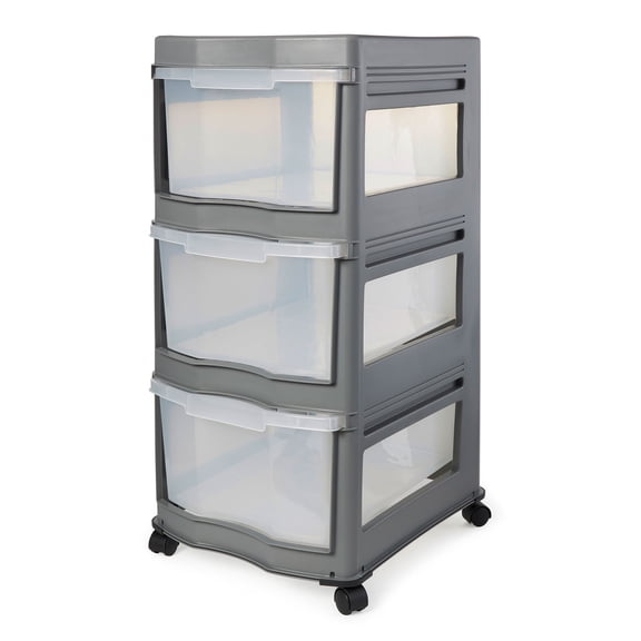 Classic Gray 3 Shelf Storage Container Organizer Plastic Drawers