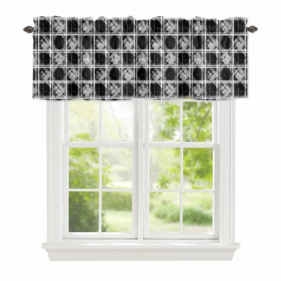 Classic Gray Black Scottish Stripes Window Valance Curtain Abstract Plaid Rod Pocket Valance for Windows Short Curtain for Living Room, Bedroom & Kitchen Window Decor 42x12in