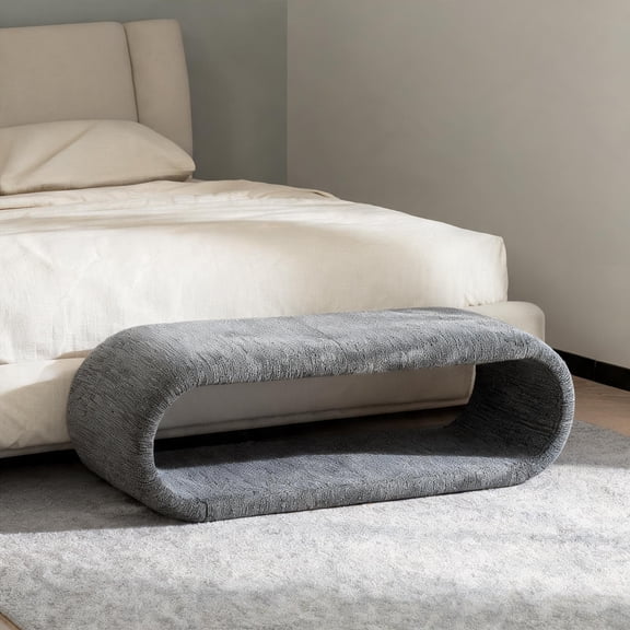 Classic Gray Chenille Upholstered Bench, 52-Inch Entryway Seating, Modern Iron Frame, 2-Person Capacity