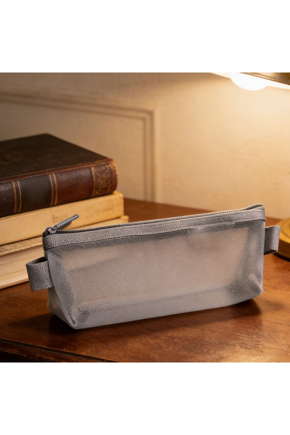 Classic Gray Pencil Case, Transparent Zipper Pouch for Students Classroom and Home Study Organizing, Portable Pencil Pouch with Wear Resistant Mesh for Students Daily Use