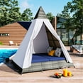 thumbnail image 1 of Classic Gray Rattan with Blue Cushions | Unique Pyramid Outdoor Sunbed | Highlight Your Yard with Style, 1 of 5