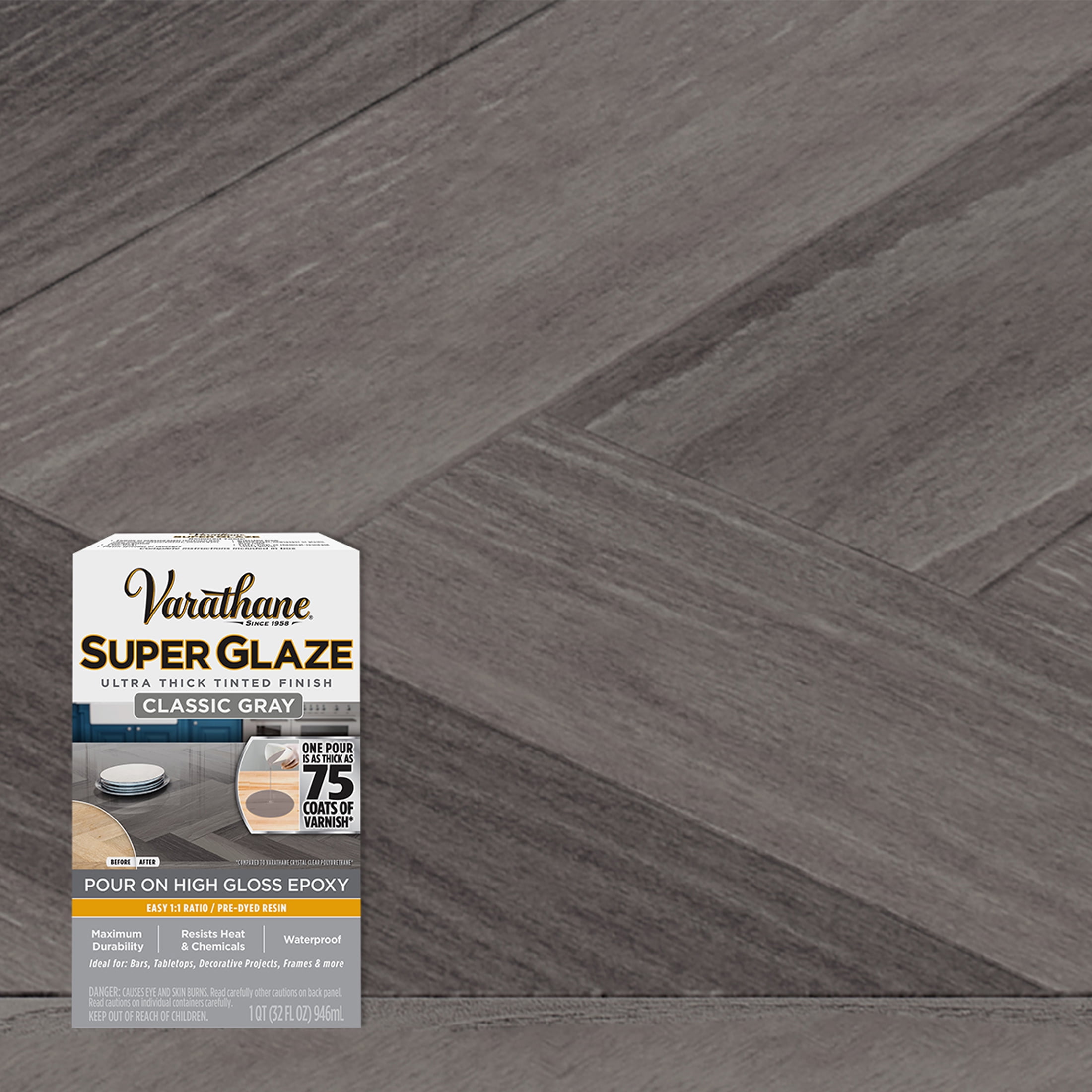 3 Pack, Classic Gray, Varathane Super Glaze Gloss Wood Finish and Preservative - 363903, 32 oz. kit