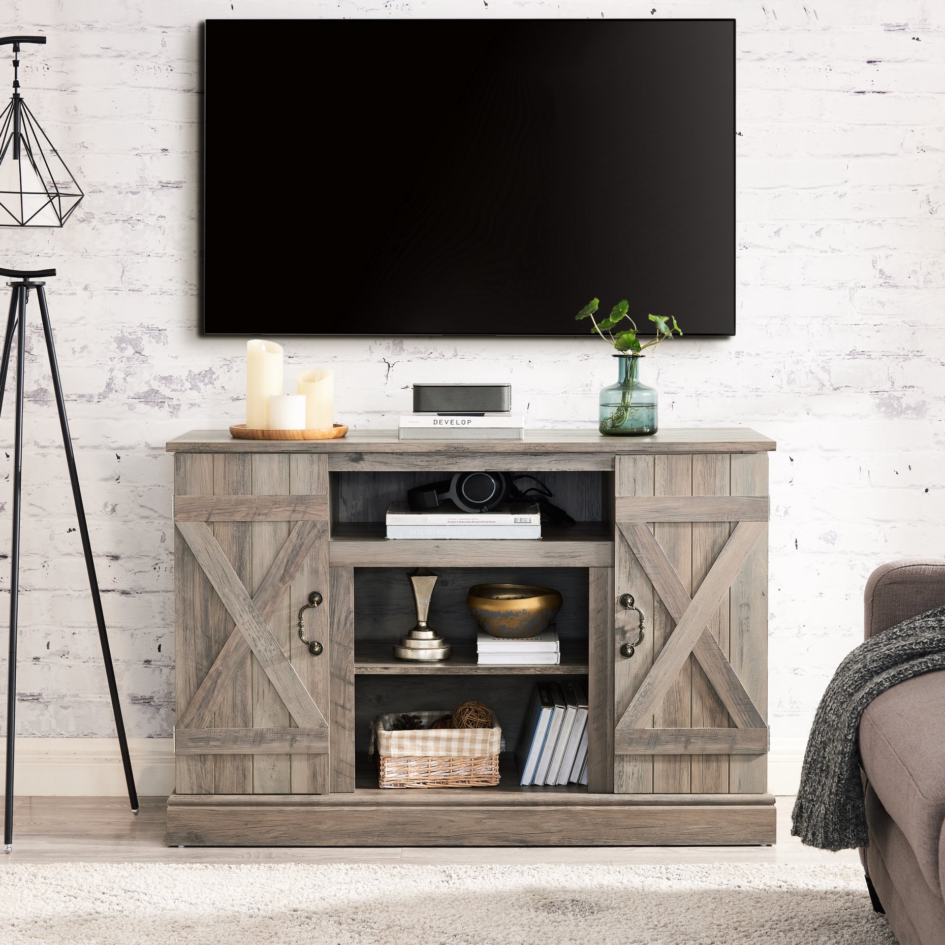 Classic Gray Wash TV Media Stand for TVs Up to 65