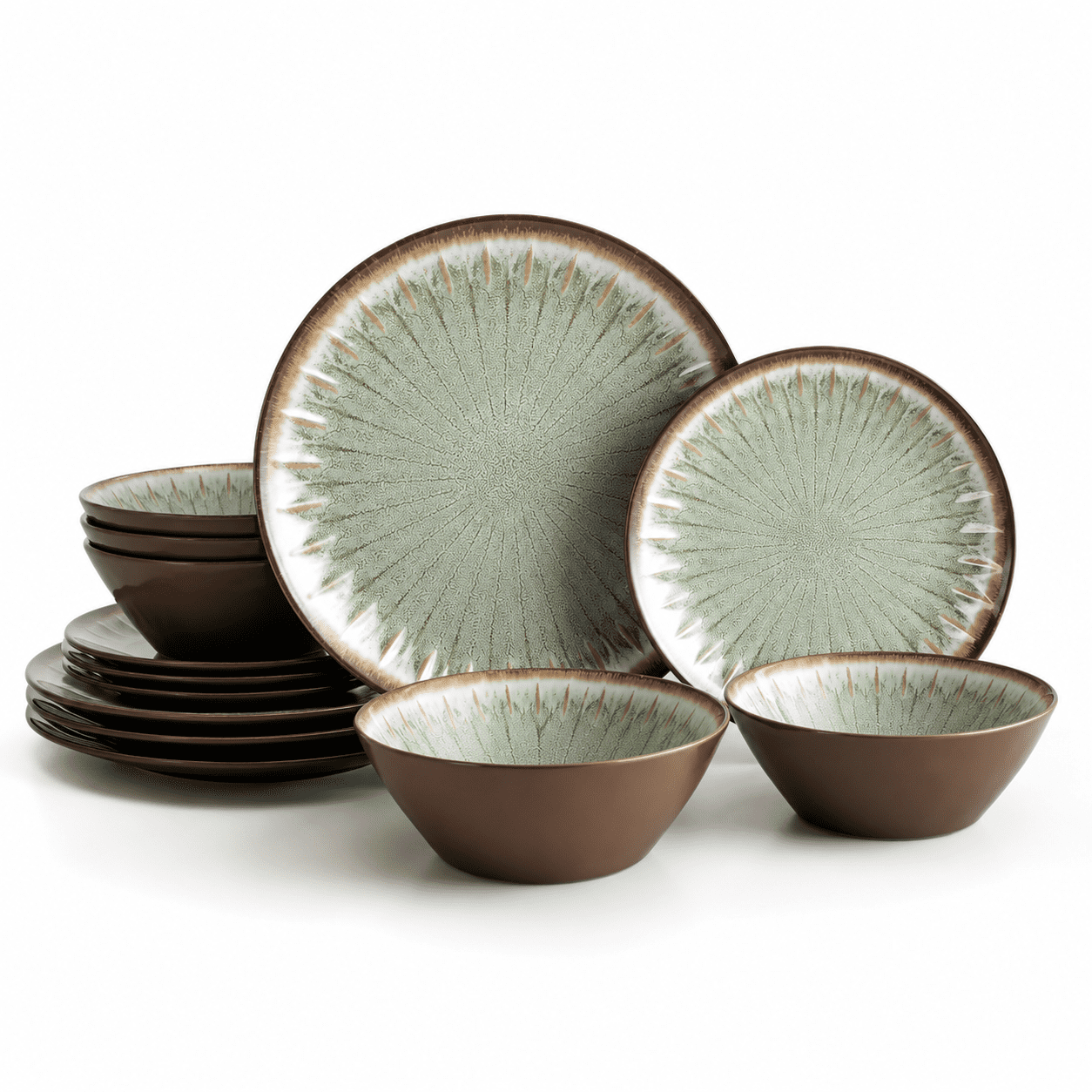 Ubreakable Paper Classic Green 12-Piece Dinnerware Set for 4, Lightweight Unbreakable ...